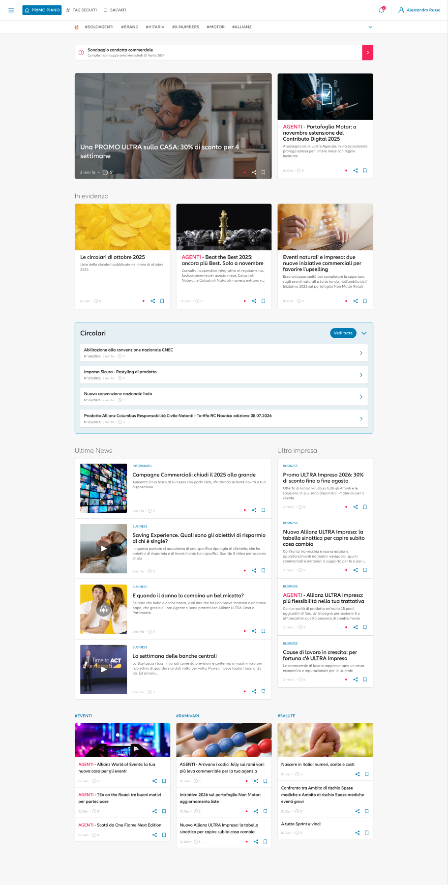 Portale Allianz X-News in versione desktop
