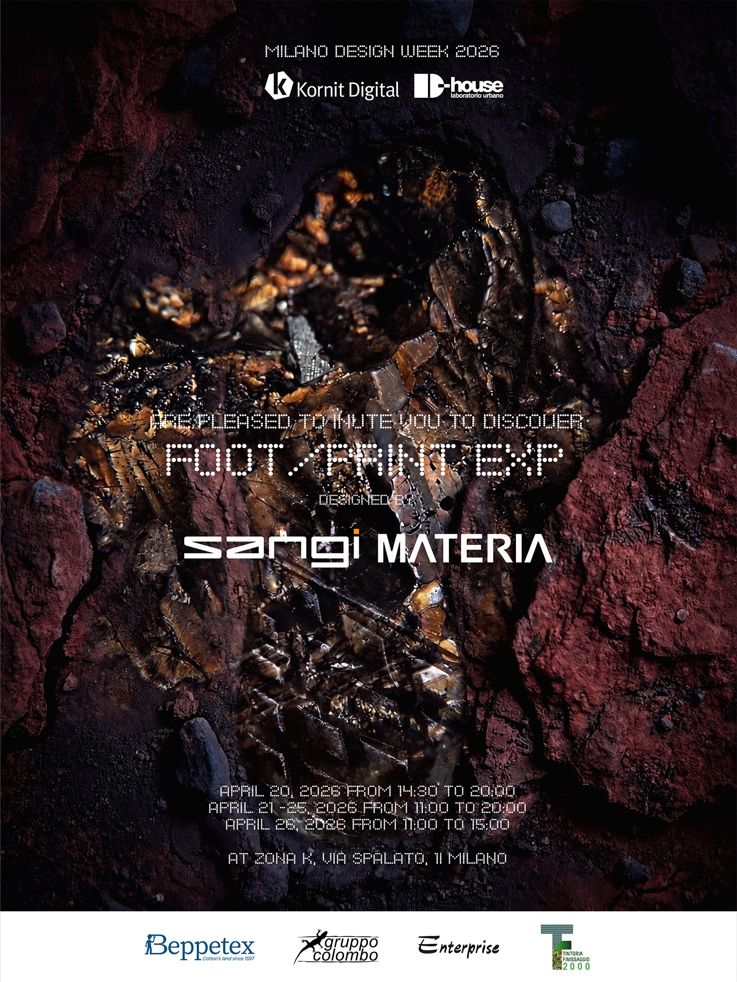 Invito Foot Print EXP di Sangi Materia per Milano Design Week 2026