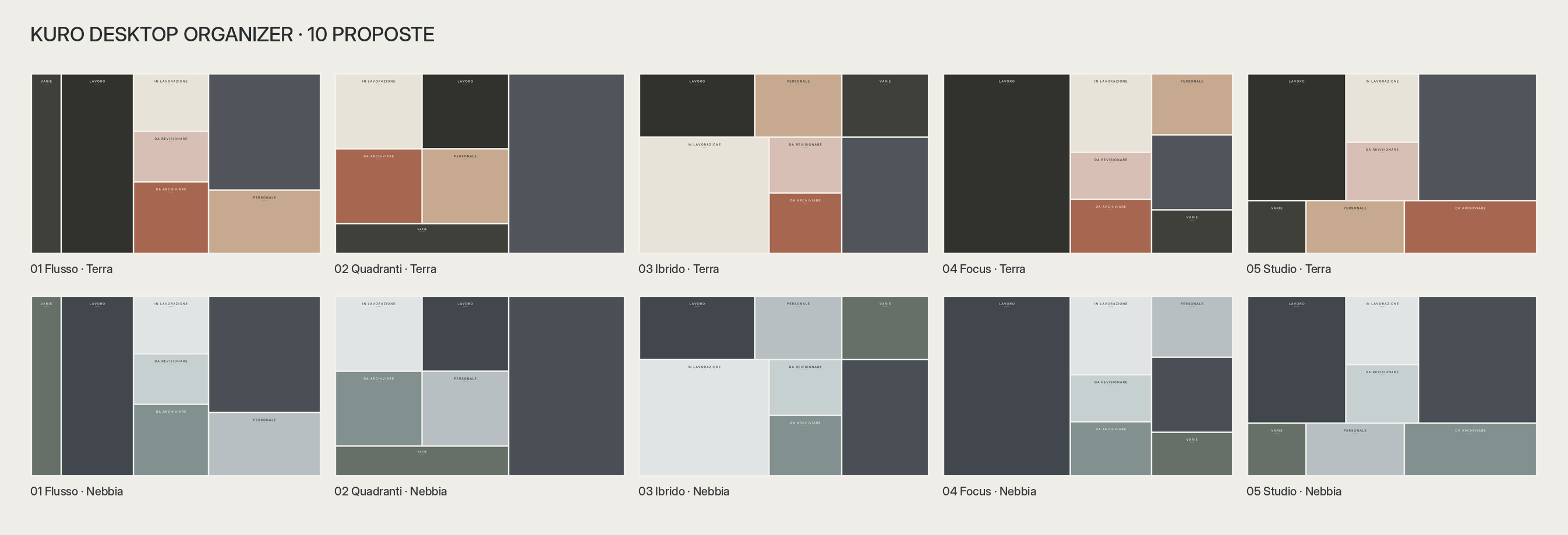 Sistema originario di wallpaper modulari sviluppato per Kuro Desktop Organizer
