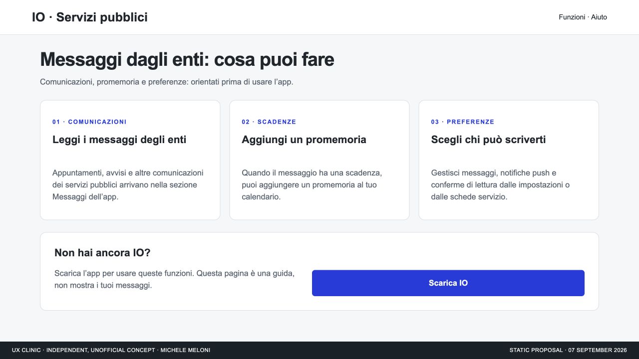 IO · Messaggi: proposta indipendente per App IO: spiegare messaggi e promemoria prima del download